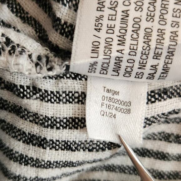 A New Day Top Size Medium Gray Linen Blend Stripe Ruffle Sleeve Off Shoulder - Picture 5 of 9